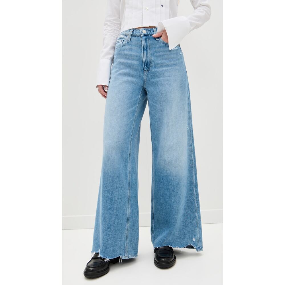 Paige Wide Leg Light Wash Portia Jeans with Distressed Hem NWT